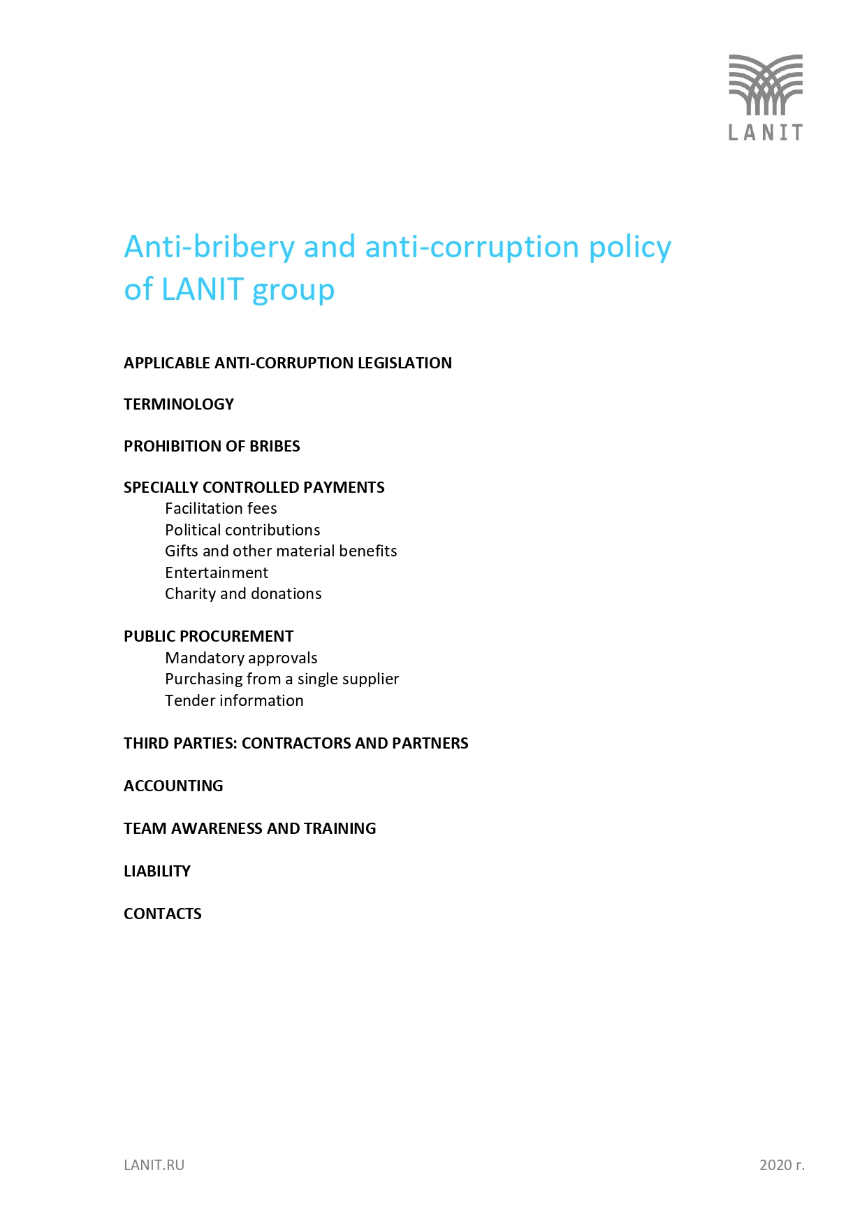 ANTI-BRIBERY AND ANTI-CORRUPTION POLICY OG LANIT GROUP